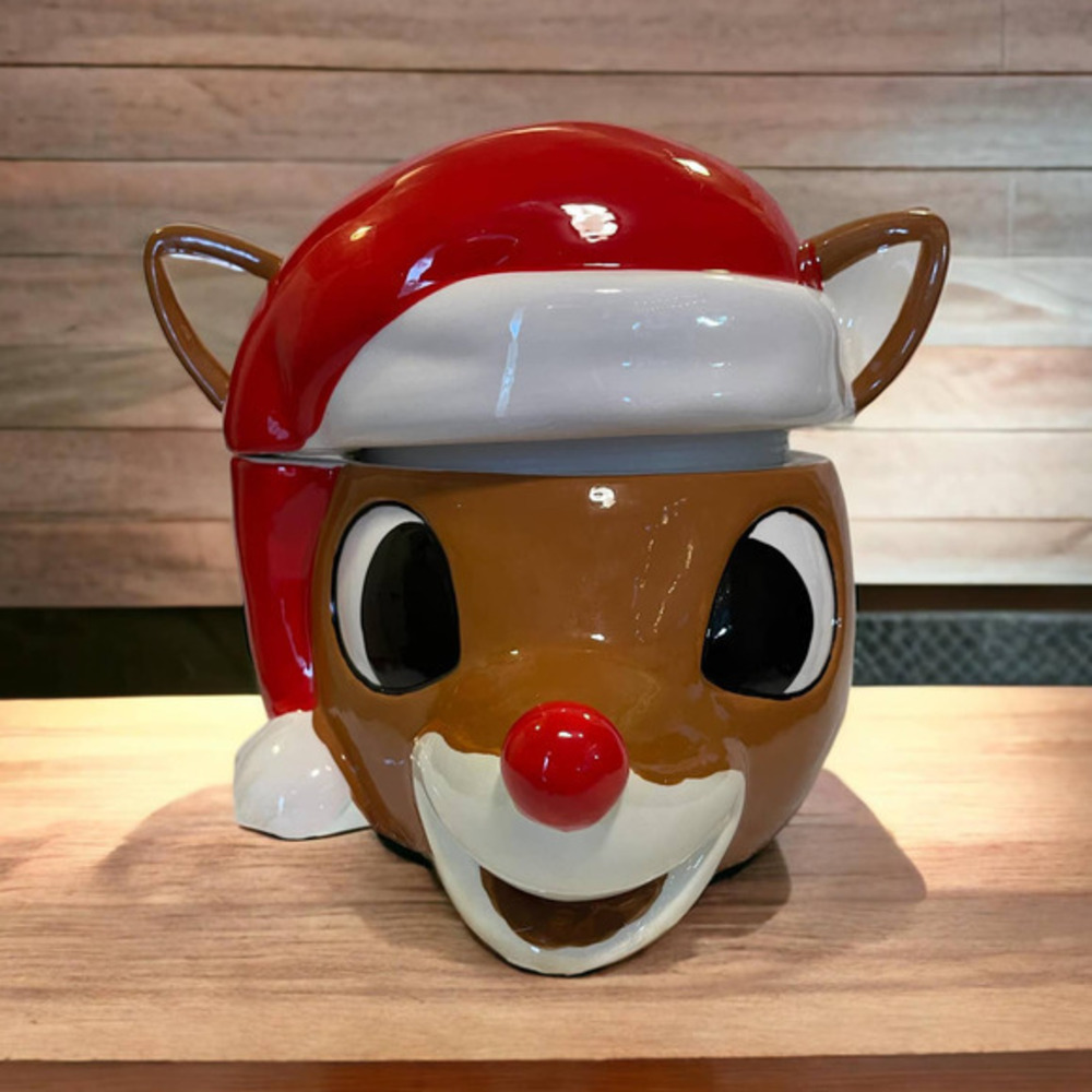 Rudolph the Red Nose Reindeer Christmas Cookie Jar Canister New So Cute! Holiday
